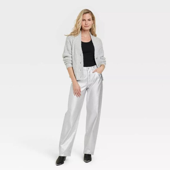 Women's Mid-Rise 90's Baggy Jeans - Universal Thread Metallic Wash - Picture 3 of 11